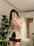 Tineit 2025 Winter Red Casual Knitted Sweater Woman Slim Korean Style Elegant Tops Office Lady Long Sleeve Fashion Pullover Design