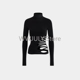 Tineit Aesthetics Long Sleeve Black Turtleneck T-shirt Women Autumn Y2k E-grils Slim Fit Tees Sexy Fashion Hollow Out Tops Design