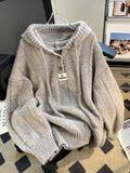 thanksgiving outfit Tineit Korean Loose Solid Hooded Sweater Women Casual Knitted Buttons Soft Pullover Sweaters Female Autumn Chic Daily Warm Streetwear