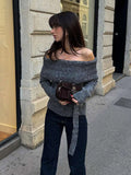 Tineit Knitted Slash Neck Sweater Women Elegant Long Sleeve Belts Slim 2025 Spring Pullover Female Jumper Street Soft Solid Lady Tops