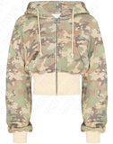 Tineit Women's 2-piece tailored camouflage hoodie sweatpants Casual long-sleeved zipper jacket Hip Hop Sweatshirt Sports Y2K sweatwear