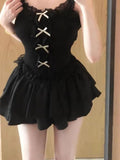 Tineit Y2k Woman Gothic Black 2 Piece Set Spicy Girls Slim Tank Tops Basic Vest + Sweet  Kawaii Mini Skirt Harajuku Fashion Set Chic