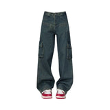 Tineit Vintage Patchwork High Waist Cargo Jeans