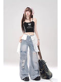 christmas outfit Tineit Women's Light Blue Baggy Ripped Cargo Jeans Harajuku Denim Trousers Y2k Vintage Japanese 2000s Style Jean Pants Trashy Clothes