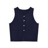 Tineit Ladies Short Tank Top Spring Summer Sleeveless Sexy Women Waistcoat Cropped Knit Vest Sweater Button Knitted Casual Woman Top