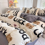 Tineit Cute Cartoon Bedding Set Ins Style Duvet Cover Without Comforter Pillowcases Flat Sheet New Arrival Soft Bed Linens