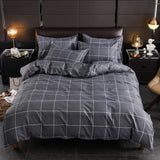 Tineit Grey Geometric Pattern Duvet Cover Four set series for Adults Teens Polyester Bedding Set with Zip Closure Comforter Covers