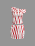 Tineit 2024 New Jersey Polka Dots Top With Skirt Two-Piece Set