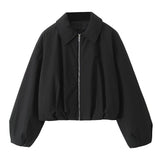 thanksgiving outfit Tineit Autumn New Product Women's Casual Versatile Black Collar Long Sleeve Short Cotton Jacket Pilot Jacket Coat