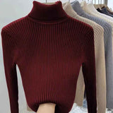 thanksgiving outfit Tineit Zoki Winter Warm Turtleneck Sweater Women Solid Simple Basic Thick Velvet Knitted Pullover Korean Elegant Slim All Match Jumper