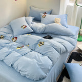 Tineit Cookie Dog Embroidery Bedding Set Twin Queen Duvet Cover Set Pillowcases for Adult Kids Bed Flat Sheet Cute Quilt Cover Kawaii