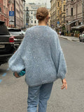 Tineit Sequin Sparkling Fashion Cardigan Women Deep V-neck Sexy Single Breasted Oversize Long Sleeve Sweater Female 2025 Autumn Coat