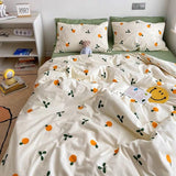 Tineit 2024 Cherry Cute Bedding Set Flat Sheet Pillowcases No Filler Ins Spring Kids Audlt Single Full Size Home Hotel Bed Linens