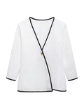 Tineit Knitted White Cardigan Women One Button Casual V-neck Long Sleeve Sweater Female 2025 Autumn New All-match Basic Chic Coat Tops