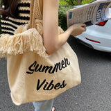 Tineit Summer Vibes Letter Print Tote Bag