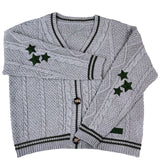 Tineit Oversize Star Embroidered Cable Knit Cardigan