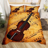 Tineit Violin Theme Duvet Cover Set Queen Size Music Notes Bedding Set 3pcs For Women Men Xmas Bedroom Decor Violin Music Lover Comfort