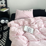 Tineit Ins Style Nordic Bedding Set No Filling Duvet Cover Pillowcase with Cute Eye Embroidered Solid Color Single Queen Size Bed Linen