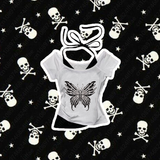 Tineit 2000s Aesthetic Women Grunge fake two pieces Off Shoulder Short Sleeve Tops Graphic Tee Y2k Streetwear Goth Skull Harajuku