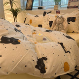 Tineit Black Cat Pumpkin Bedding Set INS Cartoon Duvet Cover Set Queen King Quilt Cover Soft Bedclothes Flat Bed Sheets Set For Girls