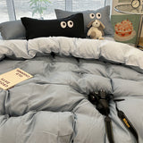 Tineit Ins Purple Black Big Eye Solid Color Bedding Set Girls Boys Double Size Flat Sheet Duvet Cover Pillowcase Bed Linen Home Textile