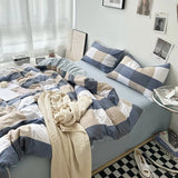 Tineit Bed Linen Washed Cotton Striped Grid Minimalist Bedding Sheet Set Comforter Sets Queen Duvet Cover Double For Boys And Girls