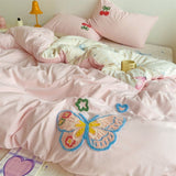 Tineit Ins Style Embroidered Colorful Butterfly Bedding Sheet Nordic Duvet Cover Set Home Luxury No Filling Bedding Set Soft Bedspread