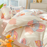 Tineit Ins Pink Rose Bedding Set Polyester Bed Sheet Pillowcase Quilt Cover Full Twin Queen Size Bed Linen Girls Floral Duvet Cover