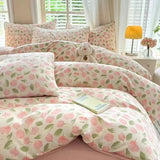 Tineit Ins Bedding Set Cream Green Floral Twin Queen Size Duvet Cover Flat Sheet Pillowcase No Filler Girl Boy Gift Home Bed Linens