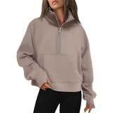 thanksgiving outfit Tineit Casual Half Zipper Plush Hoodies Women Loose Solid Lapel Pockets Sweat Shirt Female Autumn Chic Warm Sports Yoga Outwear