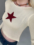 Tineit Y2K Star Pattern Boat Neck Pullover Sweater