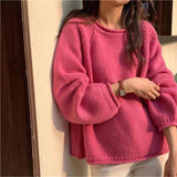 thanksgiving outfit Tineit Casual Knitted Solid O-neck Sweater Women Korean Loose Simple Pullover Sweaters Female Autumn Chic Elegant Soft Daily Streetwear