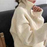 thanksgiving outfit Tineit Turtleneck Knitted Pullovers Women Autumn Warm Solid Zipper Long Sleeve Casual Jumper Fashion Loose All Match Sweaters