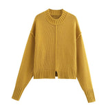 thanksgiving outfit Tineit Autumn New Product Women's Sewing Decoration Long Sleeve Round Neck Loose Fork Simple Knitted Shirt