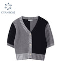 christmas outfit Tineit Korean Style O-neck Short Knitted Sweaters Women Thin Cardigan Button Up 2025 Summer Casual Fashion Patchwork Crop Top Female