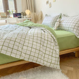 Tineit Classic Bedding Set Hot Sale Plaid Green Ins Single Queen Size Duvet Cover No Filler Flat Sheet Pillowcase Home Hotel Bed Linens