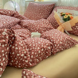 Tineit Bedding Set Floral Style Duvet Cover Pillowcase and Bedsheet Home Bed Linen Set Single/Queen Size Bedclothes