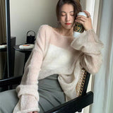 thanksgiving outfit Tineit Women Knitting Pullover Sweater Korean Loose Chic Sexy Hollow Out O Neck Tops Y2K Ladies Spring Long Sleeve Thin Jumper New