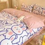 Tineit Pink Bedding Set No Filling Cute Boys Girls Queen Double Size Cartoon Duvet Cover Pillowcases Sheet Kit for Adult Kids Gift