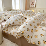 Tineit Kawaii Rabbit Bedding Set Bed Flat Sheet Pillowcase Twin Full Queen Cartoon Bed Linen Kids Girls Duvet Cover Set No Filler