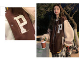 Tineit 2024 Fall Fashion Vintage 90's Varsity Jacket