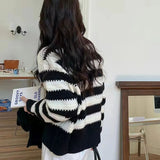 thanksgiving outfit Tineit Autumn Winter Striped Button Sweater Women Korean Elegant O Neck Long Sleeve Cardigan Top Fashion Preppy Warm All Match Knitwear