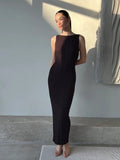 Tineit Elegant Sleeveless Knitted Ribbed Dresses Women Slim O-neck Hip Package Female Long Dress 2024 Spring Summer Ladies Solid Robes