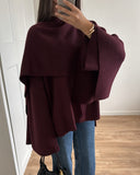 Tineit Elegant Wine Red Casual Jacket With Scarf Collar New Women's Fashion Full Sleeves Coat 2024 Autumn Female Chic High Streetwear