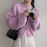 Tineit Round Neck Lantern Sleeve Knitted Cardigan