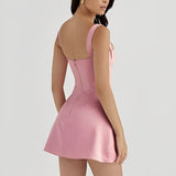 Tineit Pink Square Neck Satin Mini Dress