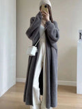 thanksgiving outfit Tineit Casual Imitation Mink Fleece Long Cardigan Women Korean Loose Plush Solid Open Sweater Female Autumn Chic Street Outwears