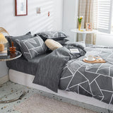 Tineit Grey Geometric Pattern Duvet Cover Four set series for Adults Teens Polyester Bedding Set with Zip Closure Comforter Covers