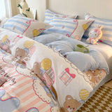 Tineit Cute Bear Bedding Set No Filler Full Queen Size Duvet Cover Flat Sheet Pillowcase Kids Adults Fashion Soft Comforter Cover