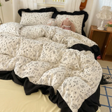 Tineit French Floral Bedding Set No Filler Korean Romantic Ruffles Single Double Queen Size Duvet Cover Sheet Pillowcase Home Textile